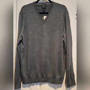 NWT Jos. A. Bank Traveler Merino Wool Sweater Size Large Grey V-Neck